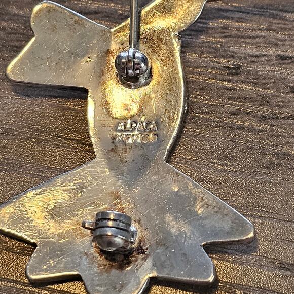 Vintage Alpaca Silver Brooch with Abalone and Mother of Pearl Hummingbird - Picture 3 of 5